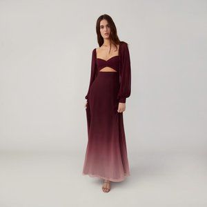 Burgundy Ombre Bell Sleeve Cut Out Maxi Dress